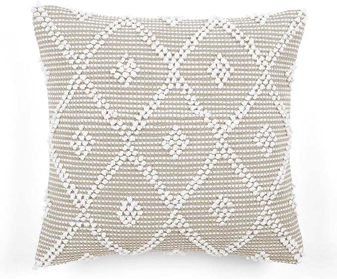 Lush Decor Adelyn Decorative Throw Pillow Cover, 20" W x 20" L, Neutral - Square Pillow - Neutral Diamond Pillow - Textured Pillows - Hygge Decor - Farmhouse Throw Pillows For Bed, Couch, Or Chair
