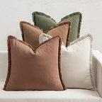 MIULEE Decorative Couch Pillow Covers Neutral Linen Fringe Throw Pillows Set of 4 Soft Rustic Cushions Boho Farmhouse Pillowcases for Bed Sofa Living Room Spring Decor 20x20 Inch Beige/Brown/Green