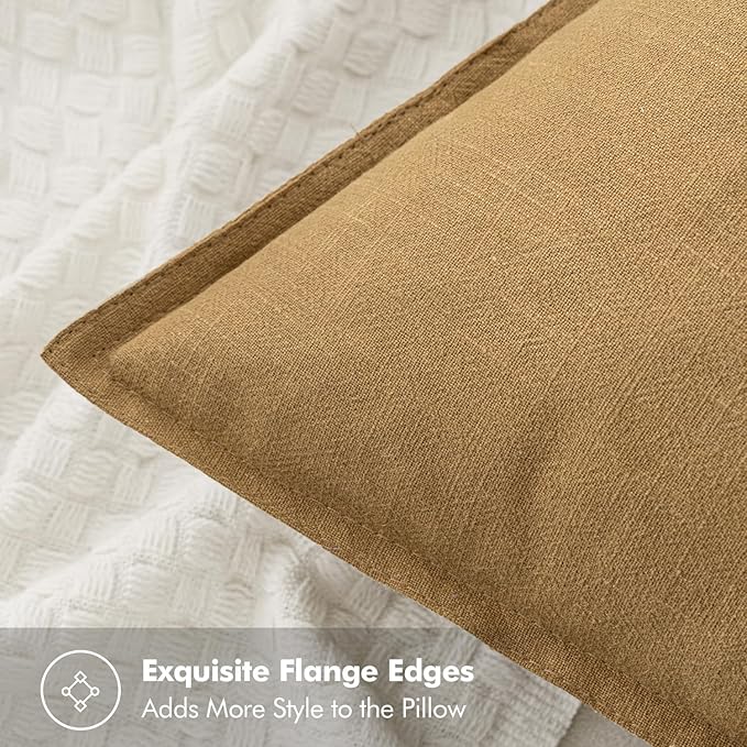 MIULEE Decorative Linen Euro Sham Pillow Covers 26x26 Mustard Yellow Boho Farmhouse Neutral Couch Throw Pillows for Bed Pack of 2 Accent Modern Pillowcase Summer Sofa Livingroom Home Decor