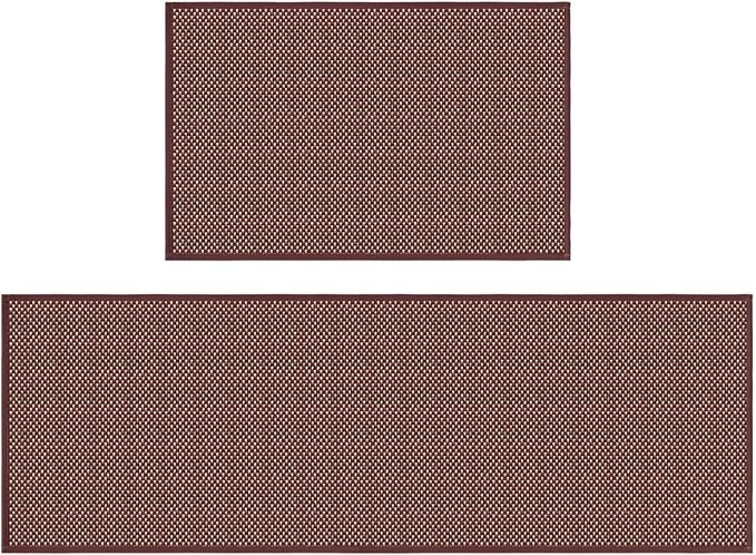 Artoid Mode Washable Non Slip Red Kitchen Rugs and Mats Set of 2, Rubber Backing Absorbent Kitchen Mats for Floor Front of Sink - 17x29 and 17x47 Inch