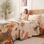 Boho Throw Blanket - 100% Cotton Soft Throw Blanket for Bed, 90"x90" Reversible Breathable Lightweight Spring Blankets, All Seasons Farmhouse Decor Floral Plant Butterfly Throw Quilt