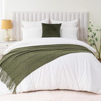 BATTILO HOME Olive Green Throw Blanket for Couch, Soft Army Green Blanket with Tassels for Home Decor, Decorative Knitted Throws for Couch Cover, 50"x60"