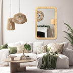 PERFNIQUE Rattan Mirror, 30'' x 20" Rectangle Boho Bathroom Mirror, Decorative Wall Nursery Decor, Rustic Farmhouse Handmade Wicker Mirror for Bathroom Bedroom Entryway Living Room Decor
