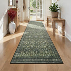 Lofus 2x10 Area Rug for Hallways,Green Washable Runner Rugs with Non Slip Rubber Backing, Low Pile Soft Carpet Runner for Kitchen Bathroom Bedroom Laundry