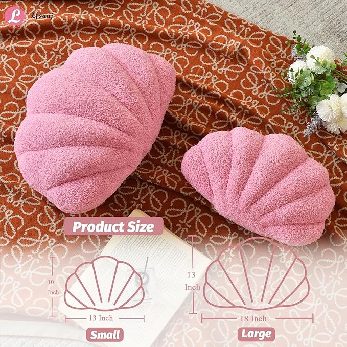Pink Seashell Throw Pillows, Shell Shaped Throw Pillows, 13 Inch Soft Home Decorative Pillow Plush Cushion for Bed Couch Living Sofa Room Decor Accent Throw Pillow (Dusty Pink, Large-18Inch)