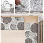 Anti Fatigue Kitchen Mat 2PCS,Boho Dahlia Floral Kitchen Rugs Non Slip Rubber Backing,Waterproof Farmhouse Kitchen Mat for Floor,Cushioned Standing Mat for Office,Laundry,Sink,Desk,Grey