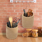YOUEON Set of 2 Jute Hanging Basket 7.8" x 6.7", Small Wall Hanging Planter Baskets, Natural Jute Woven Storage Basket for Flower Plants Towels Sunglasses Wallet Keys, Boho Decor
