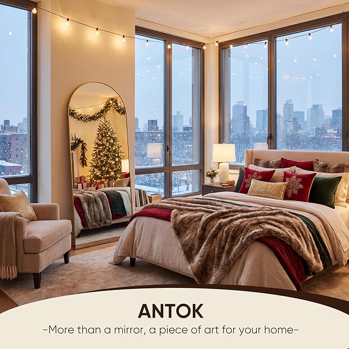 Antok 71" x28” Arched Full Length Floor Mirror, Gold Aluminum Frame, Free Standing/Wall Mount/Leaning for Bedroom, Living Room, Dressing Room