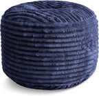 SHOUREN Stuffed Round Pouf Ottoman,Lightweight and Fluffy Poufs Storage Ottoman for Living Room,Corduroy Foot Rest with Shredded Foam Filling,Soft Floor Pouf for Couch,18"x 14", Navy