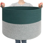 Goodpick Large Storage Basket 22" x 14", Woven Baby Storage for Blanket Living Room, Laundry Organizer for Clothes, Toys, Christmas Basket for Gifts, Green