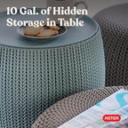 Keter Urban Knit Pouf Ottoman Set of 2 with Storage Table for Patio and Room Décor - Perfect for Balcony, Deck, and Outdoor Seating, Misty Blue & Taupe