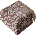 Boho Throw Blanket Full Size, Extra Large Soft Cozy Cotton Muslin Quilt Blanket for Bed Decor, Patchwork Block Couch Sofa Chair Cover, Vintage Farmhouse Cottage Woven Blanket, Brown&White