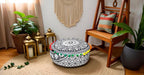 CRAFT KALA Black Elephant Flower Large Hippie Mandala Meditation Floor Ottoman Pillow Cushion Pouf Cover Square Poufs Bohemian Floor Cushion Case Outdoor Fireplace Living Room Decor Cover 24" Round