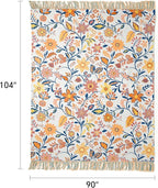 100% Cotton Boho Throw Blanket for Home Decor – Classic Farmhouse Quilt Bedding, Muslin Blankets for Adults, Vintage Woven Decorative Blanket for Couch, Bed Layering Use, Botanic Floral, 104"x90"