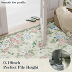 Lahome Floral Washable 5x7 Rug, Boho Area Rug for Bedroom,Vintage Living Room Rugs Non Slip Low Pile Ultra-Thin Large Carpet for Farmhouse,Dining Room,Kids Playroom Nina(5'X7',Cream/Green)