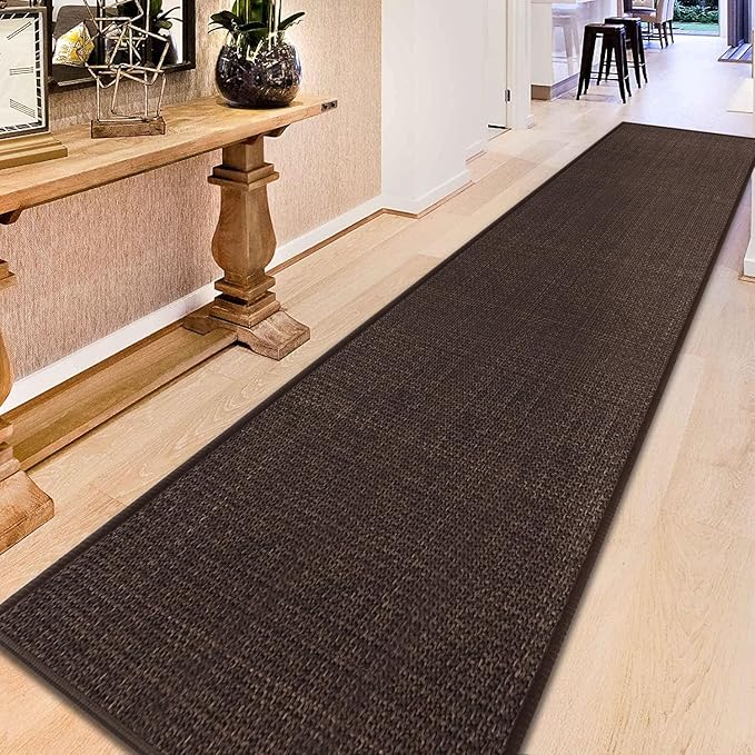 Jute Runner Rug Non Slip Washable, 18ft Rubber Backed Laundry Rugs Laundry Room Runner, Long Hallway Carpet Rug Mat, Deep Brown