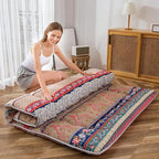 MAXYOYO Bohemian Retro Floor Mattress Vintage Floral Japanese Futon Mattress Roll Up Thicken Sleeping Bed Portable Camping Mattress Floor Lounger Couch Bed Mattress Pad, Twin Size