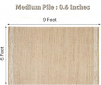6' x 9' Jute & Wool Mini Check Area Rug with 4-Inch Border | Handwoven, Pile - 0.6"| Living Room, Dining & Bedroom Rug, Neutral Indoor Natural Farmhouse Décor (6' x 9')