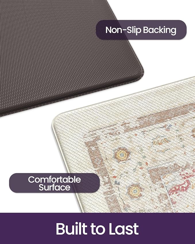 DEXI Kitchen Mats for Floor Cushioned, 23x35 Wide Runner Rug Non Slip, Waterproof Soft Comfort Standing Padded Anti Fatigue Decorative, Beige/Ivory