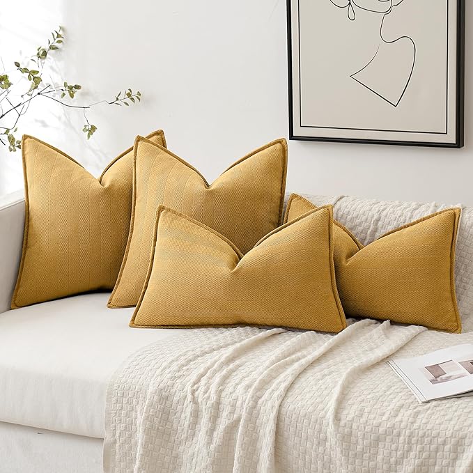 MIULEE Pack of 2 Gold Decorative Pillow Covers 18x18 Inch Soft Chenille Luxurious Couch Throw Pillows Farmhouse Cushion Covers with Elegant Design for Sofa Bedroom Living Room Spring Home Decor