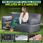 Pittman - Inflatable Couch with Built in Pump for Outdoors & Indoors - Blow Up Couch for Camping, Glamping or Home use has Heavy Duty Puncture Resistant Fabric for Inflatable Sofa Comfort & Durability