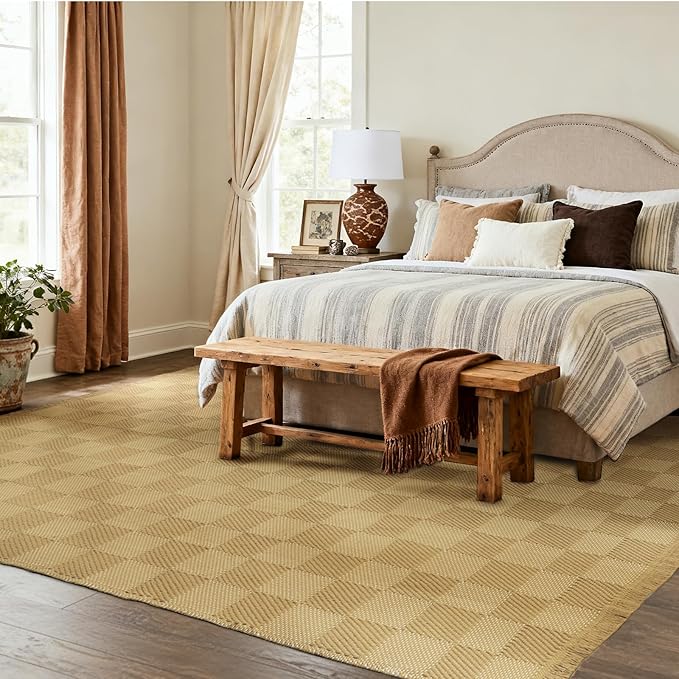 BESTSWEETIE 2'x3' Washable Rug Hand-Woven Low Pile Soft Checkerboard Pattern Reversible Checkered Braided Rugs with Short Fringe Carpet for Living Room Bedroom Dining Room Home Decor - Naturejute