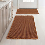 MIULEE Set of 2 Waffle Bathroom Rugs, Fall Boho Bath Rugs Non Slip Washable, Super Absorbent Bath Mats, Ultra Soft Rubber Backed Shower Mats for Bathroom Floor, Tub, Terracotta, 17"x24"+18"x30"