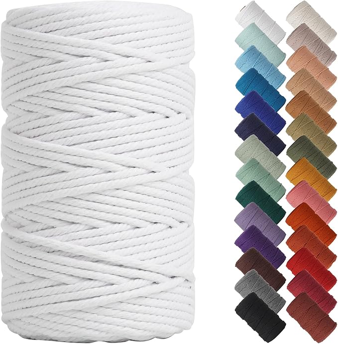 NOANTA White Macrame Cord 4mm x 109yards, Colored Macrame Rope, Cotton Rope Macrame Yarn, Colorful Cotton Craft Cord for Wall Hanging, Plant Hangers, Crafts, Knitting