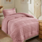 BEDELITE Boho Twin/Twin XL Comforter Set，Dusty Pink Tufted Striped Bed Set 2 Pieces, Soft Vintage Farmhouse Comforter for College, Boho Home Dorm Decor, Fluffy Jacquard Bedding with 1 Pillow Sham