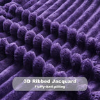 NEWCOSPLAY Super Soft Queen Blanket Purple Premium Silky Flannel Fleece 3D Ribbed Jacquard Lightweight Bed Blanket All Season Use (Purple Ribbed, Queen(90"x90"))