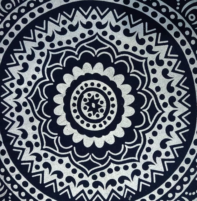 INDIAN CRAFT CASTLE 24" Blue Silver Mandala Barmeri Large Floor Pillow Cover Cushion Meditation Seating Ottoman Throw Cover Hippie Decorative Zipped Bohemian Pouf Ottoman Pom Pom Cases 24" Round
