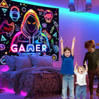 Apdidl Blacklight Gaming Wall Tapestry for Bedroom, Glow in the Dark Funny Game Player Boys Room Decor Tapestries, Cool Gamer Posters UV Reactive Neon Wall Hanging for Kids Living Room Dorm 51" X 60"