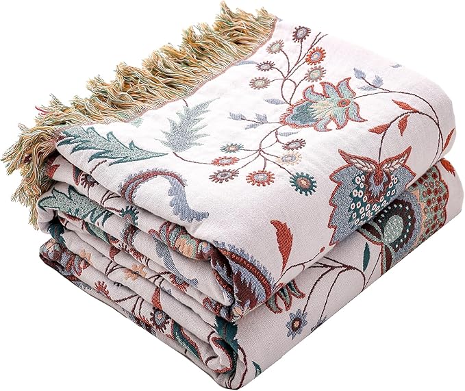 Boho Large Cotton Throw Blanket 80''x90'',Ultra Soft Rustic Quilt,Sofa Throw Cover with Tassels,Farmhouse Lightweight Woven Throw for Bed,Travel,Couch,Home Decor