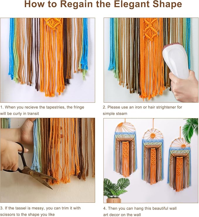 Artilady 3 Pack Macrame Wall Hanging Tapestry Sunrise Sunset Wall Art Set, Hand Woven Boho Tapestries Colorful Sun Wall Decor for Bedroom Living Room Apartment (3 Pcs)