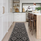 Lahome Bijou Moroccan Easy Jute Runner Rug, 2x8 Washable Hallway Kitchen Runner Black Outdoor Rug with Rubber Backing, Farmhouse Indoor Outdoor Carpet for Hallway 8ft Entryway Porch