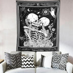 KJHL The Lovers Skull Wall Tapestry Black and White Skeleton Tapestry Gothic Room Decor Witchy Tapestries Aesthetic Wall Hanging for Bedroom Living Room 60" x 44"