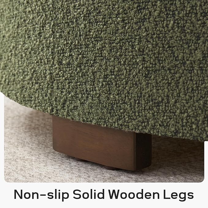 30 Inch Round Storage Ottoman Coffee Table, Modern Boucle Ottoman with Lift-Off Lid and Solid Wood Legs for Living Room, Bedroom, Corners, Apartments (Green)