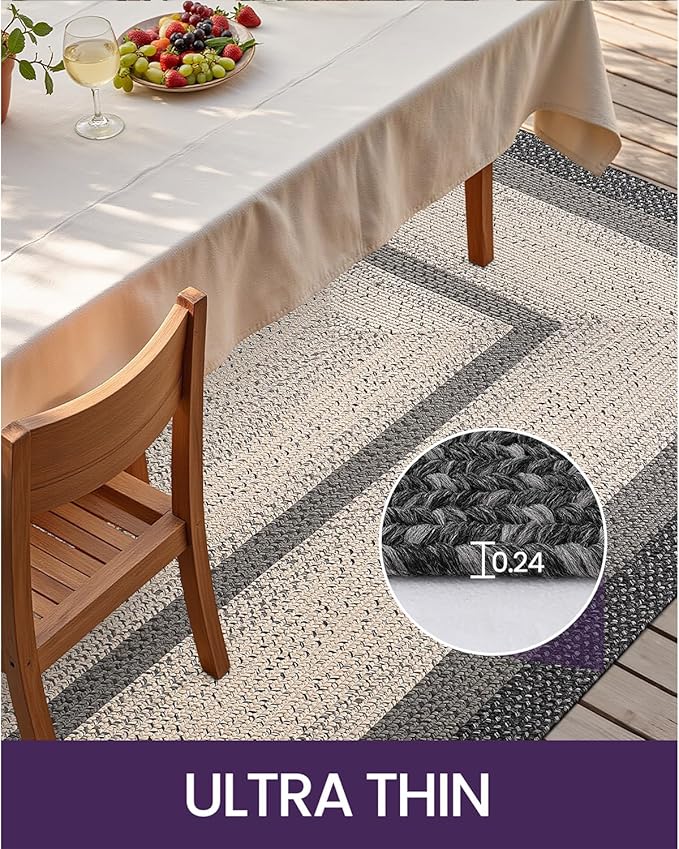DEXI Woven Hallway Runner Rug, 3x8 Rustic Braided Vintage Carpets, Non Slip Indoor Outdoor Farmhouse Floor Rugs for Entryway, Kitchen, Laundry Room, Black/Ivory