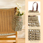 Woven Front Door Basket Water Hyacinth Wall Hanging Basket Decorative Boho Mounted Organizer for Dried Flower Plants Storage Basket for Garden, Home, and Farmhouse Décor (C_Seagrass)