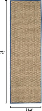 SAFAVIEH Natural Fiber Collection Runner Rug - 2'6" x 6', Natural & Navy, Seagrass, Basketweave Pattern with Border (NF114T)