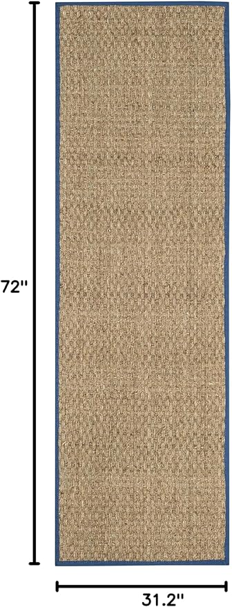 SAFAVIEH Natural Fiber Collection Runner Rug - 2'6" x 6', Natural & Navy, Seagrass, Basketweave Pattern with Border (NF114T)