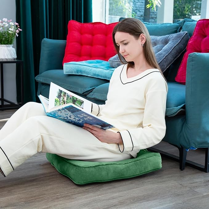 Floor Pillow Set of 4, Memory Foam Meditation Cushion, Floor Cushions for Adults Sitting, Large Square Seat Cushions for Yoga, Living Room, 20x20 Inch (Green)