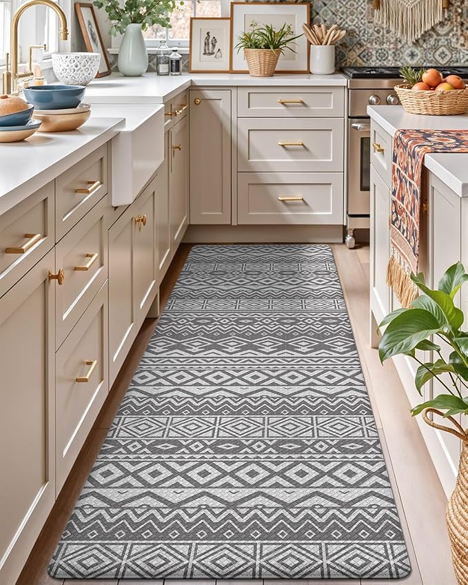 LUMI Anti Fatigue Kitchen Cushioned Mat for Floor, Padded Waterproof Runner for Standing, Stain Resistant Comfort Rugs for Home, Sink, Laundry, 24x87