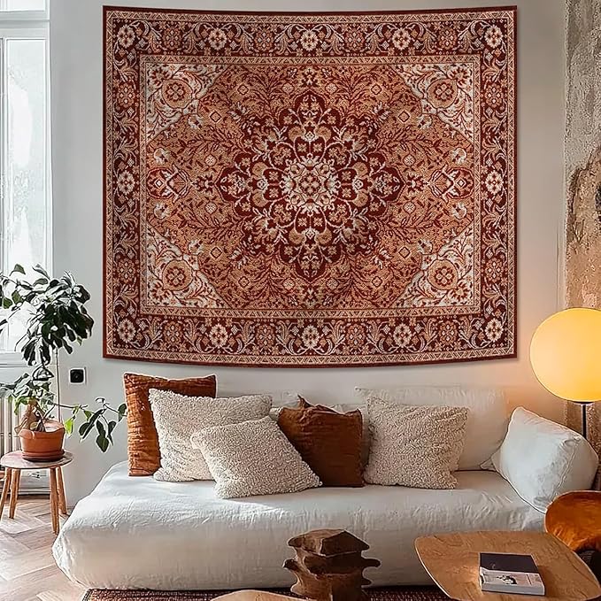 Apdidl Boho Mandala Hippie Wall Tapestry for Bedroom Aesthetic, Indian Bohemian Floral Tapestries Blanket Art Decor, Vintage Orange Fabric Vertical Wall Hanging for Living Room Dorm 60" X 79"