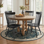 Vintage Round Rugs 6ft, Low Pile Thin Circle Area Rugs for Bedroom Living Room Washable Non Slip, Vintage Medallion Distressed Round Carpet for Kitchen Dining Room, Deep Blue/Multi