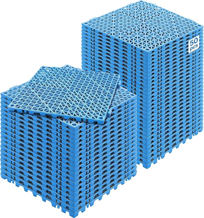 VEVOR Interlocking Tile 50PCS Blue, Drainage Tiles 12" x 12" Splicing, Soft PVC Interlocking Drainage Floor Tiles, Non-Slip Drainage Holes for Restroom, Bathroom, Kitchen, Pool, Wet Areas