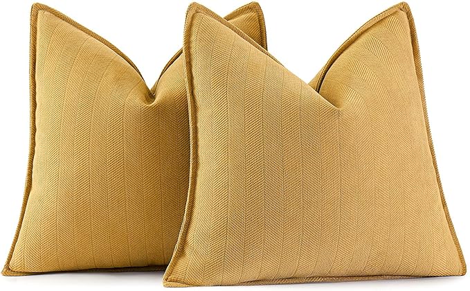 MIULEE Pack of 2 Gold Decorative Pillow Covers 20x20 Inch Soft Chenille Luxurious Couch Throw Pillows Farmhouse Cushion Covers with Elegant Design for Sofa Bedroom Living Room Spring Home Decor