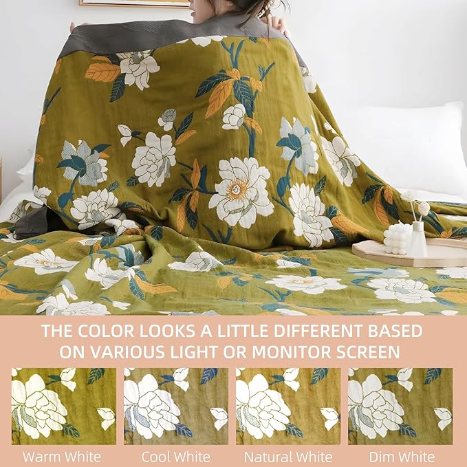 Boho Throw Blanket for Bed - 100% Pure Cotton Ultra Soft Rustic Quilt - Farmhouse Decor Bed Blankets, All Season Rustic Throw for Sofa Couch Chair(50"×60", Boho Floral)
