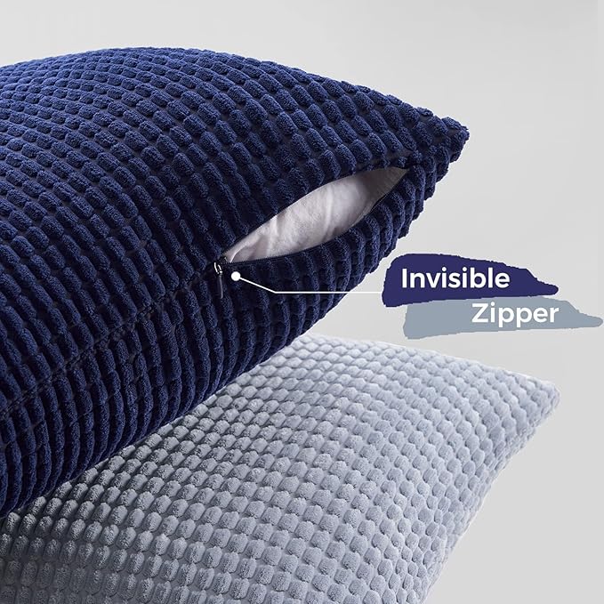 Topfinel Summer Throw Pillow Covers 20x20 Inch Set of 4,Blue Corduroy Decorative Cushion Cover,Modern Unique Pillow for Couch,Sofa,Living Room,Dark Blue Big European Pillow Shams