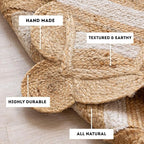 HOMEMONDE Scalloped Jute Area Rug 8'x10' Natural Stripe - Boho Home Décor Farmhouse Style Eco-Friendly Fiber Rug Hand Braided Rustic Vintage for Living Room, Bedroom, Dining Room, Hallway, Kitchen